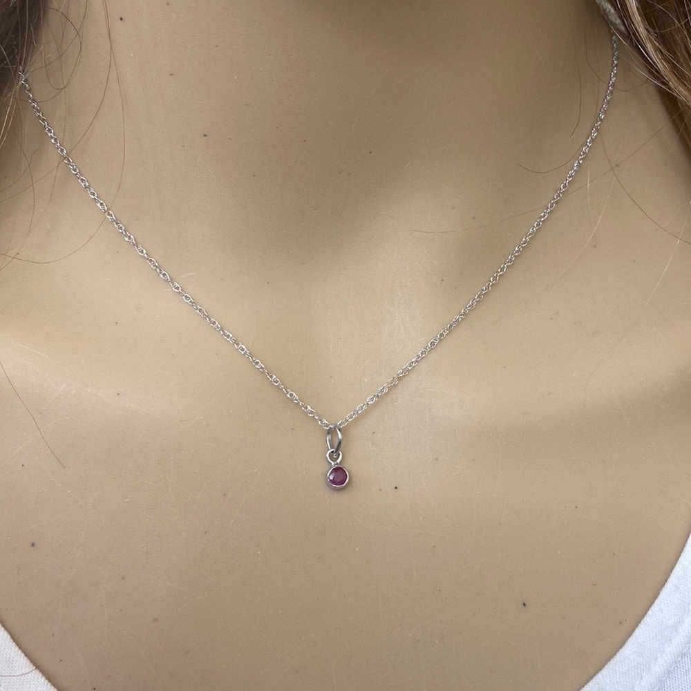 10k Solid White Gold Small Mini Ruby Pendant Dain… - image 7
